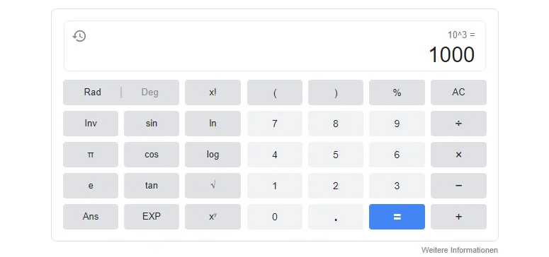 10 hoch 3 mit Google berechnen