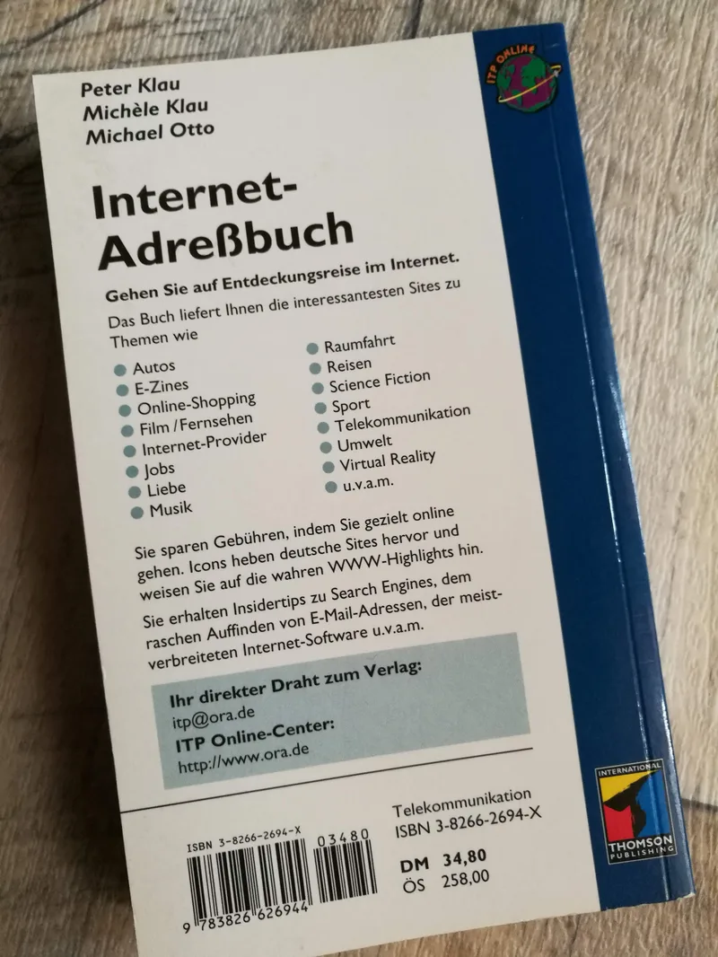 Internet-Adressbuch Rückseite - Thomson Publishing, DM 34,80