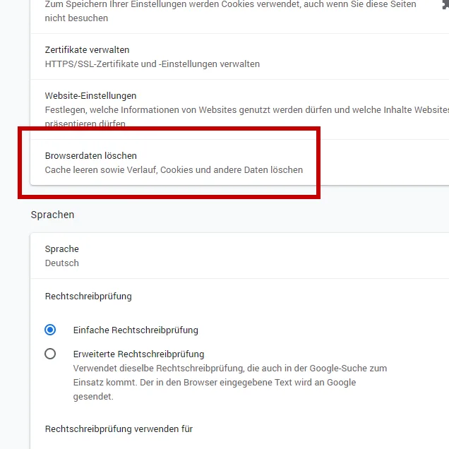 Chrome Browserdaten löschen - Erweitert wählen