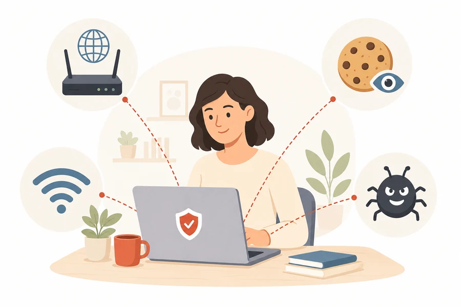 Illustration: Wer beim Surfen mitliest - Internetanbieter, Webseiten und Werbenetzwerke, öffentliches WLAN und Schadsoftware