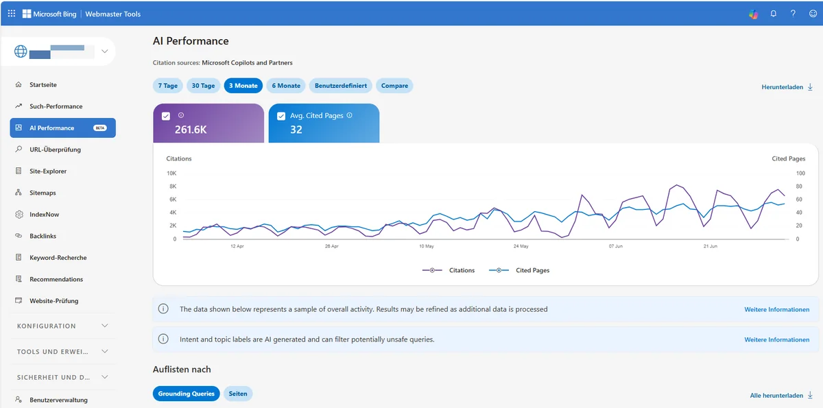 Bing Webmaster Tools AI-Performance-Report mit 261.600 Citations aus Microsoft Copilot und Partnern über drei Monate