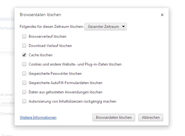 Chrome Browserdaten löschen Dialog