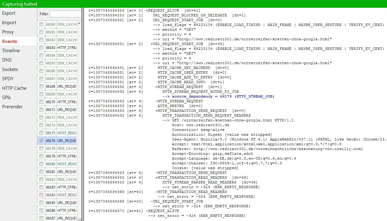 Chrome Fehler 324 ERR_EMPTY_RESPONSE