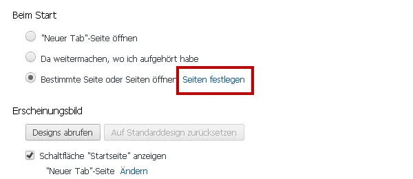 Chrome Einstellungen: Startseite zurücksetzen