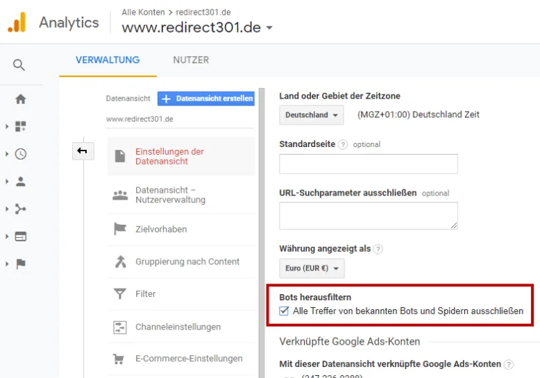 Google Analytics: Bot-Filtering aktivieren