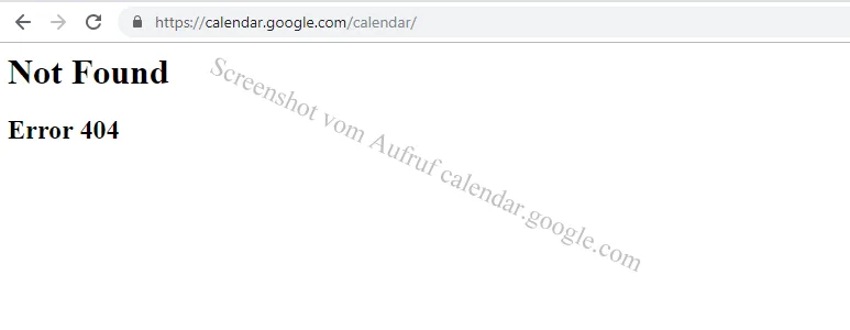 Google Calendar 404 Error Not Found