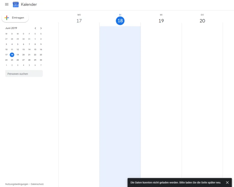 Google Kalender App: Die Daten konnten nicht geladen werden