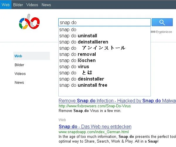 Snap.do Suchseite im Browser