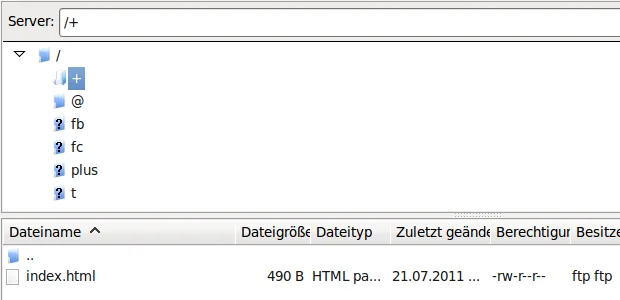 FTP-Client zeigt mehrere Verzeichnisse für Vanity-URLs nebeneinander