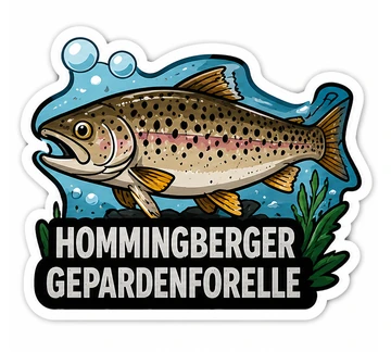 Sticker mit Forelle in Wassersymbolik, Aufschrift Hommingberger Gepardenforelle