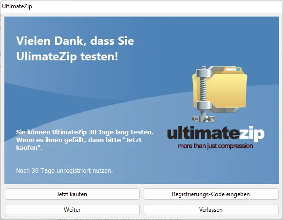 UltimateZip Registrierungsfenster