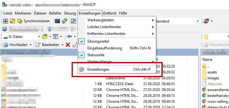 WinSCP Einstellungen: Versteckte Dateien anzeigen