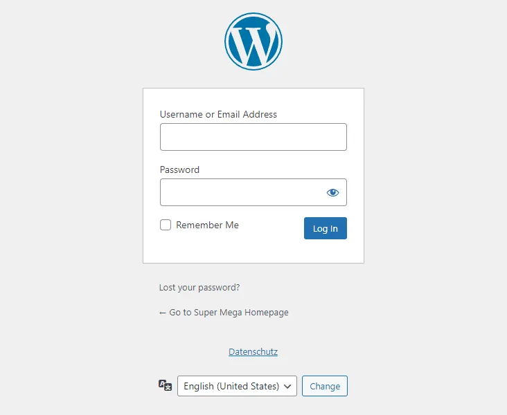 WordPress Login auf Englisch umgestellt