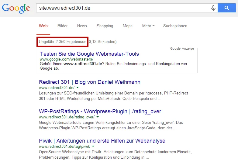 Google site-Abfrage - prüfen ob eine Website indexiert ist