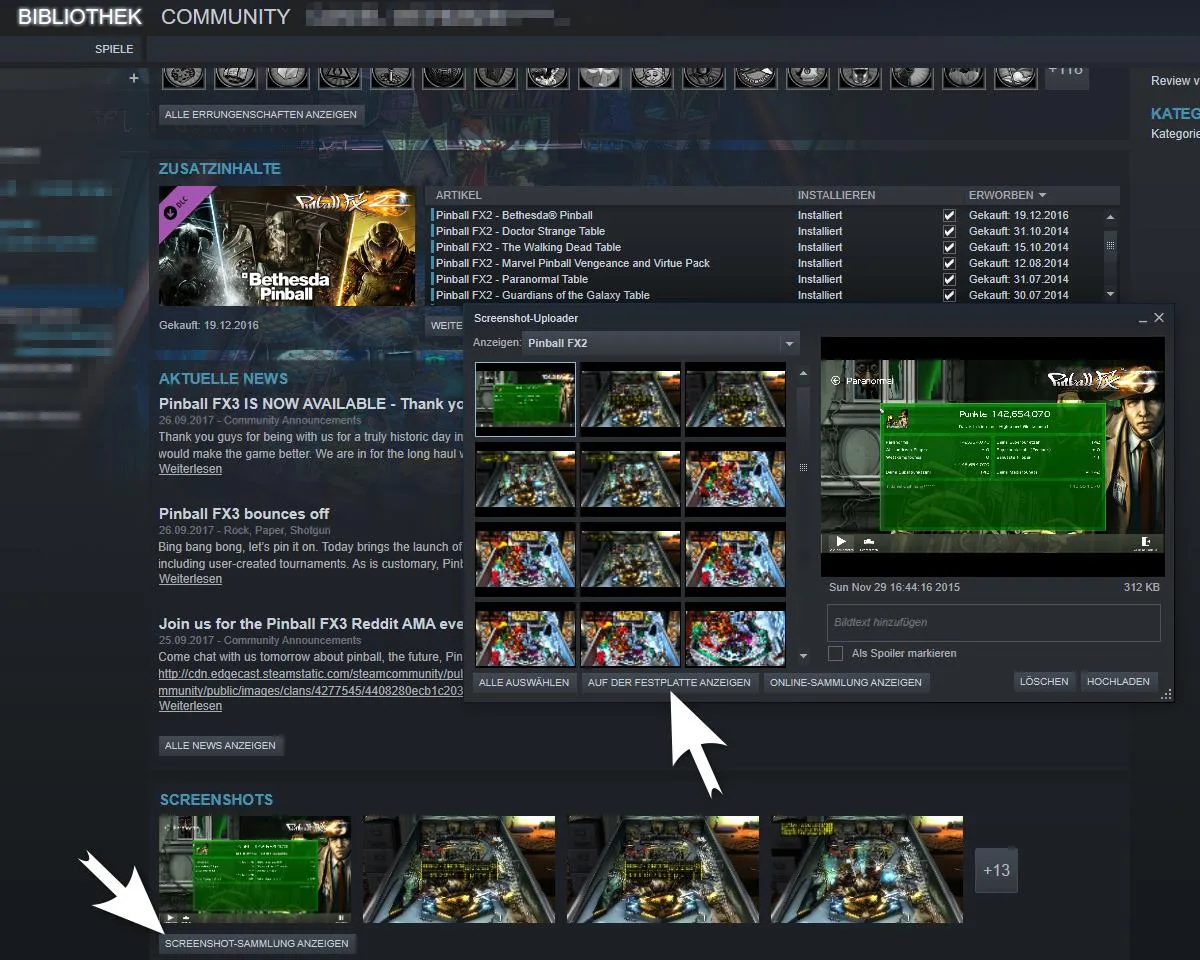 Steam Screenshot-Ordner auf der Festplatte