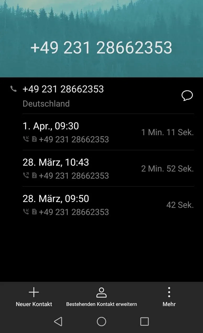 Anrufliste auf dem Telefon mit der Nummer 0231 28662353