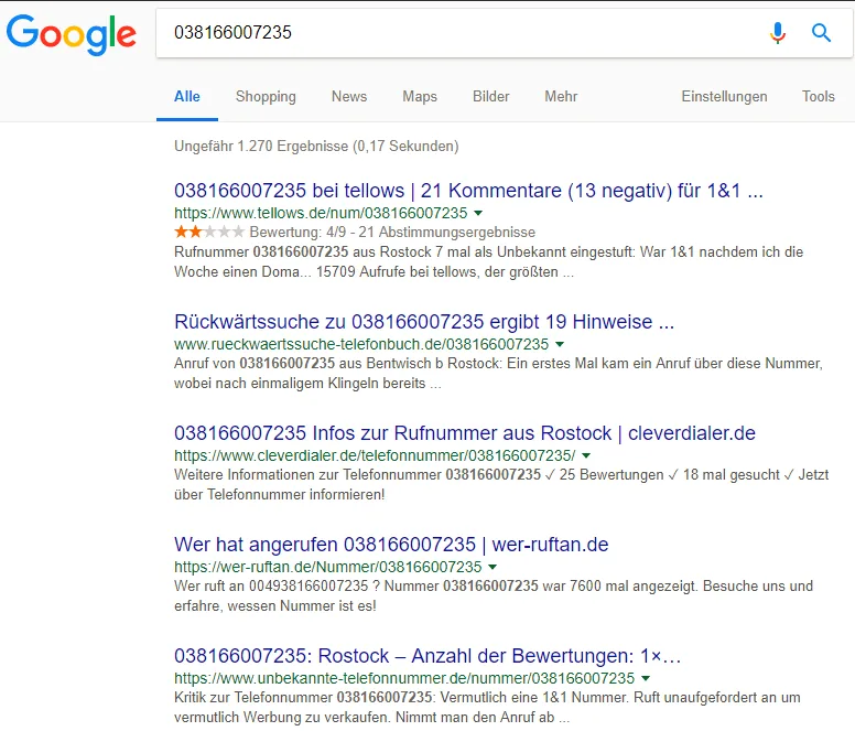 Screenshot der Anruferinformation auf dem Telefon-Display