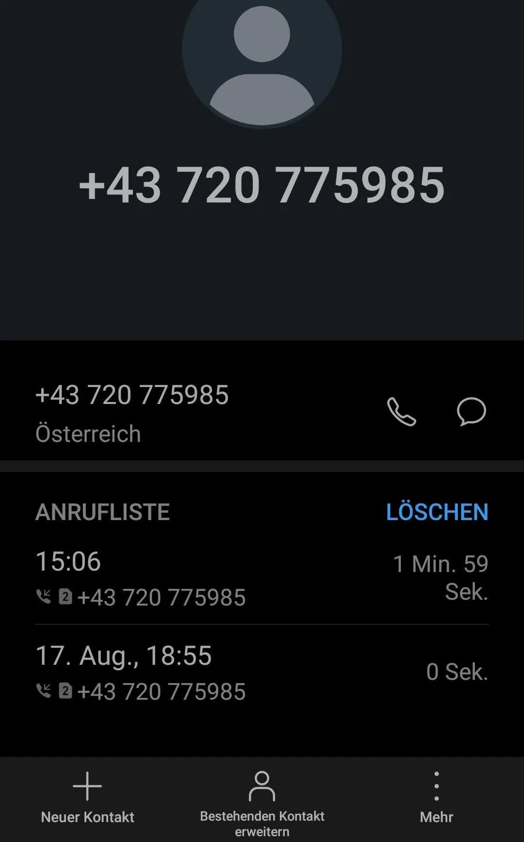 Anrufverlauf zur Nummer +43 720 775985