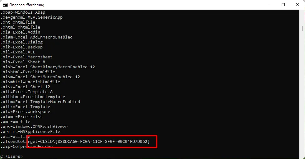 Beispiel aus dem Microsoft-Support-Scam: assoc-Befehl als angeblicher Beweis für einen Hack