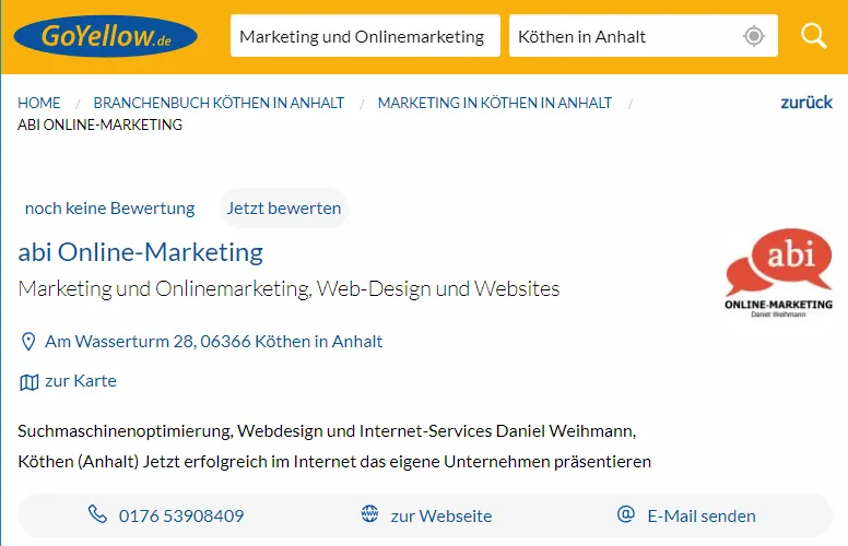 GoYellow-Eintrag zu einem Inkasso-Büro in Essen