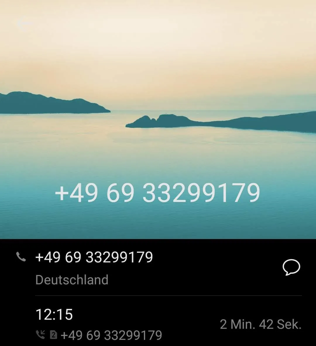 Anruf der Nummer 069 33299179 auf dem Smartphone