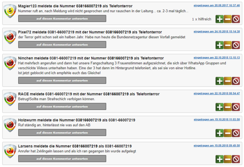 038166007219 - Screenshot: Tellows.de Bewertungen