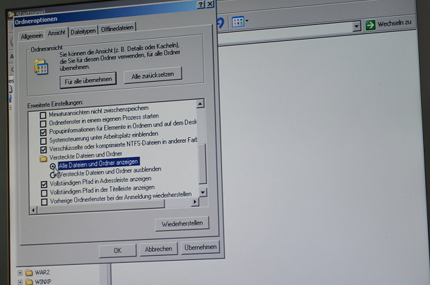Ordneroptionen alle Dateien anzeigen