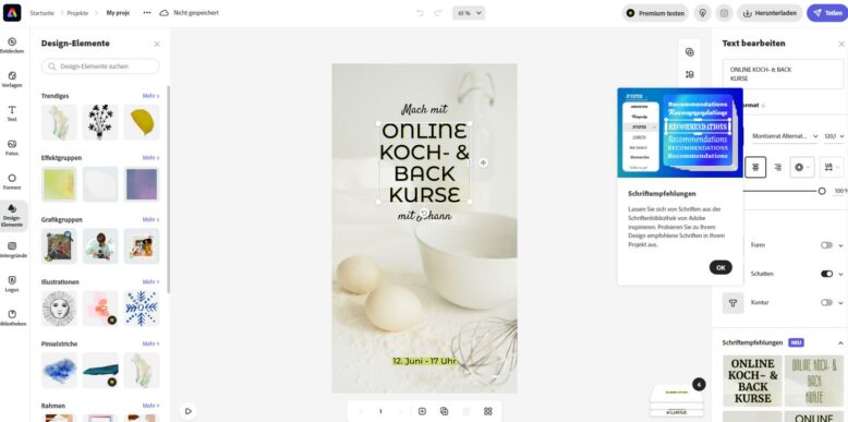 Screenshot: Abobe Express - Vorlagen einfach anpassen