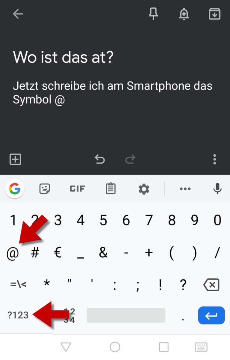at-Zeichen am Smartphone oder Tablett schreiben