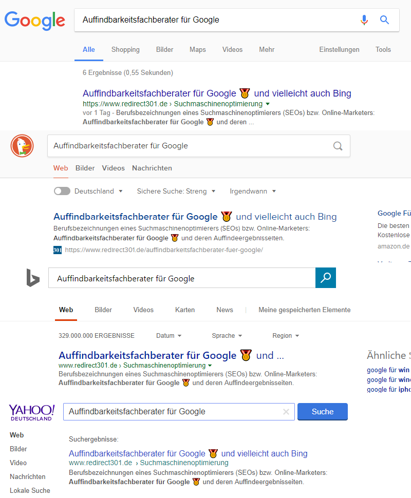 Auffindbarkeitsfachberater bei Google, DuckDuckGo, Bing und Yahoo