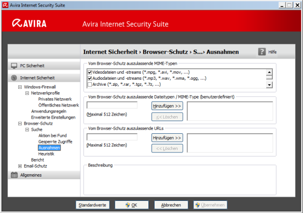 Avira Internet Security Konfiguration