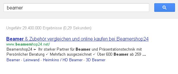 Beamershop24 in den Google-Suchergebnissen
