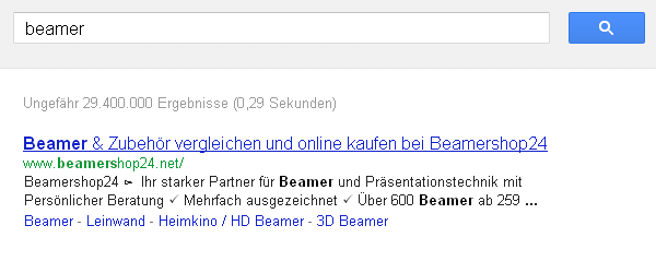 Beamershop24 in den Google-Suchergebnissen Beamershop24 in den Google-Suchergebnissen
