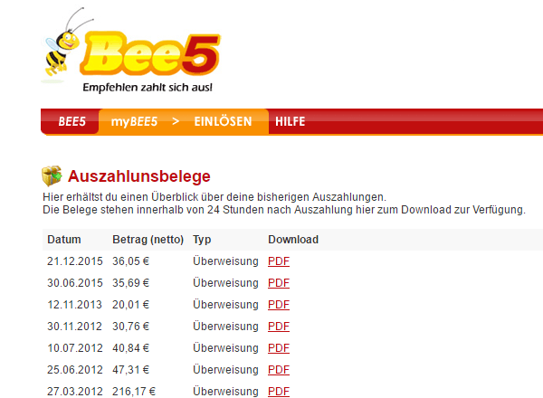 Bee5 Auszahlungen