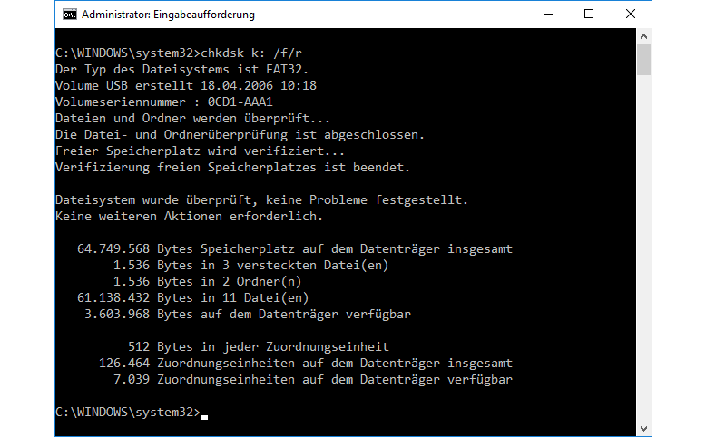 CHKDSK Eingabeaufforderung
