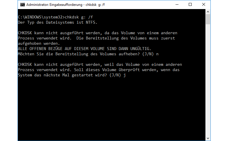 CHKDSK kann nicht ausgeführt werden