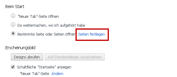 Chrome: Startseite festlegen