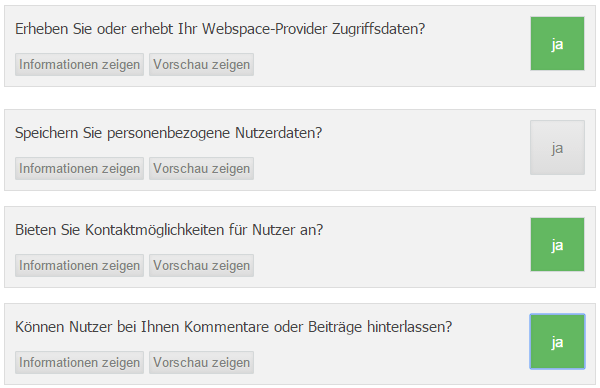 Datenschutz Generator - Screenshot: Rechtsanwaltskanzlei Thomas Schwenke