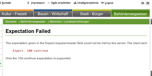 Expectation failed - Expect: 100-continue