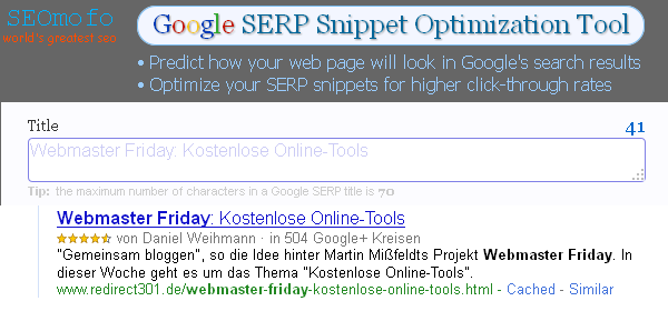 Google SERP Snippet Optimization Tool