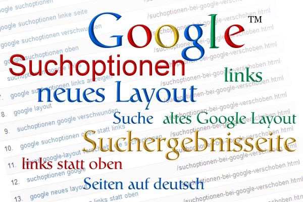 Google Suchoptionen links statt oben (Keyword Wolke, Suchanfragen)