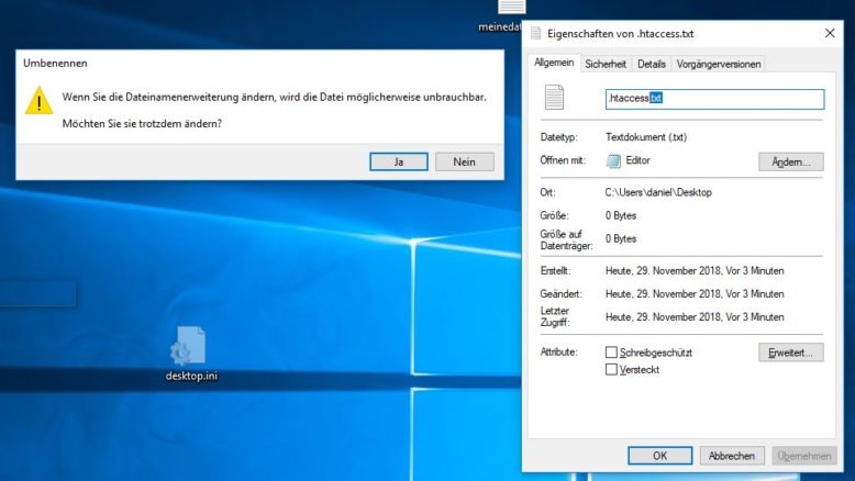 Umbenennen einer txt-Datei in .htaccess nicht möglich