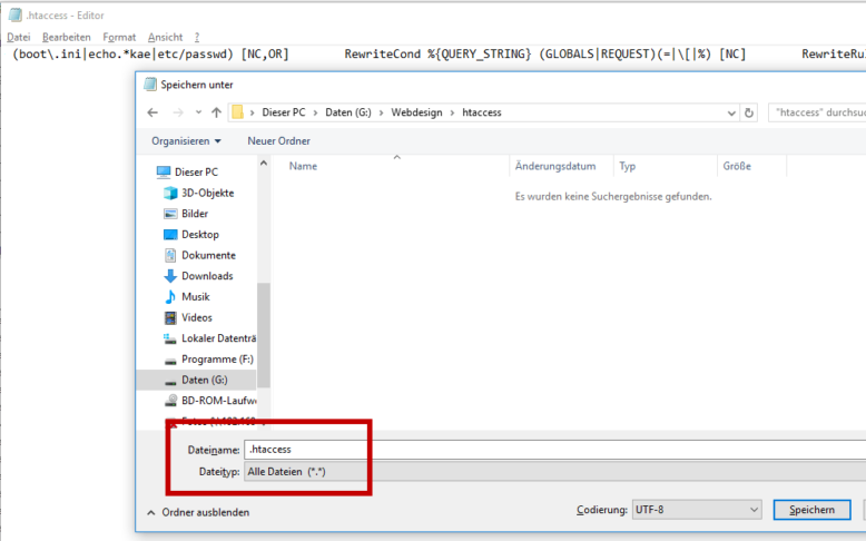 htaccess mit dem Windows-Editor erfolgreich speichern
