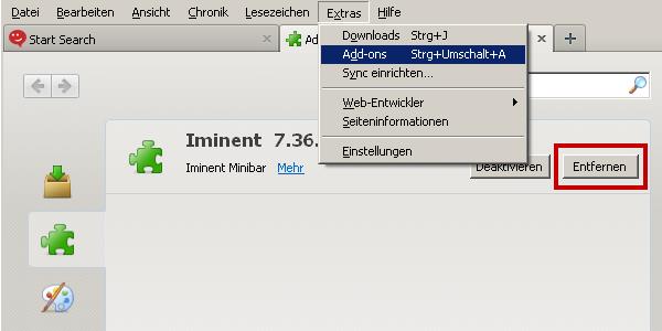 Iminent im Firefox entfernen