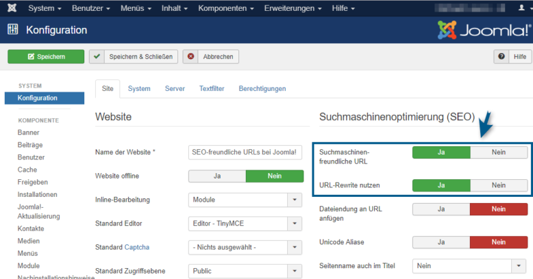 Joomla - Suchmaschinenfreundliche URLs aktivieren