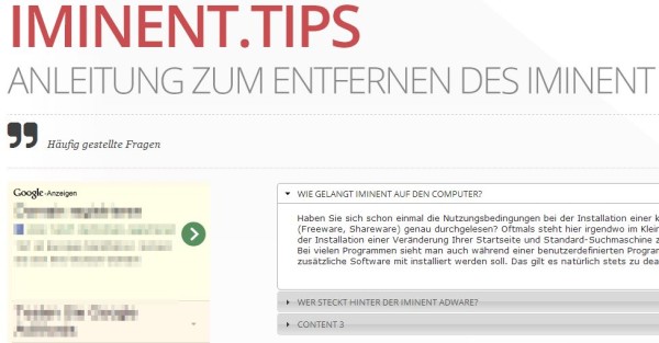 Layout mit jQuery-Akkordion für Iminent-FAQ