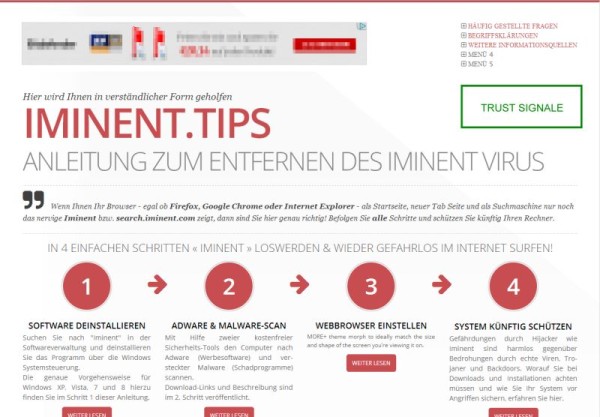 Startseiten-Layout für Iminent.Tips