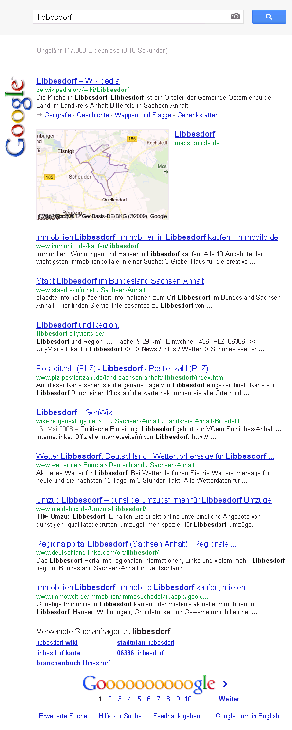 Libbesdorf in der Google-Suchergebnisliste