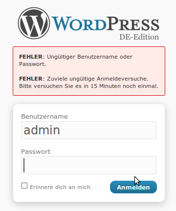 Limit Login Attempts - Ungültiger Benutzername oder Passwort Limit Login Attempts - Ungültiger Benutzername oder Passwort