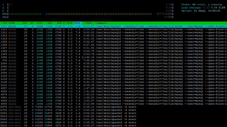 Linux htop - Prozess-Liste mit Prozess ID